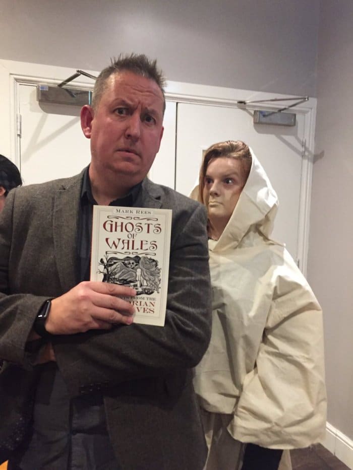 Storyteller Owen Staton and friend at the Ghosts of Wales party at Swansea Grand Hotel.