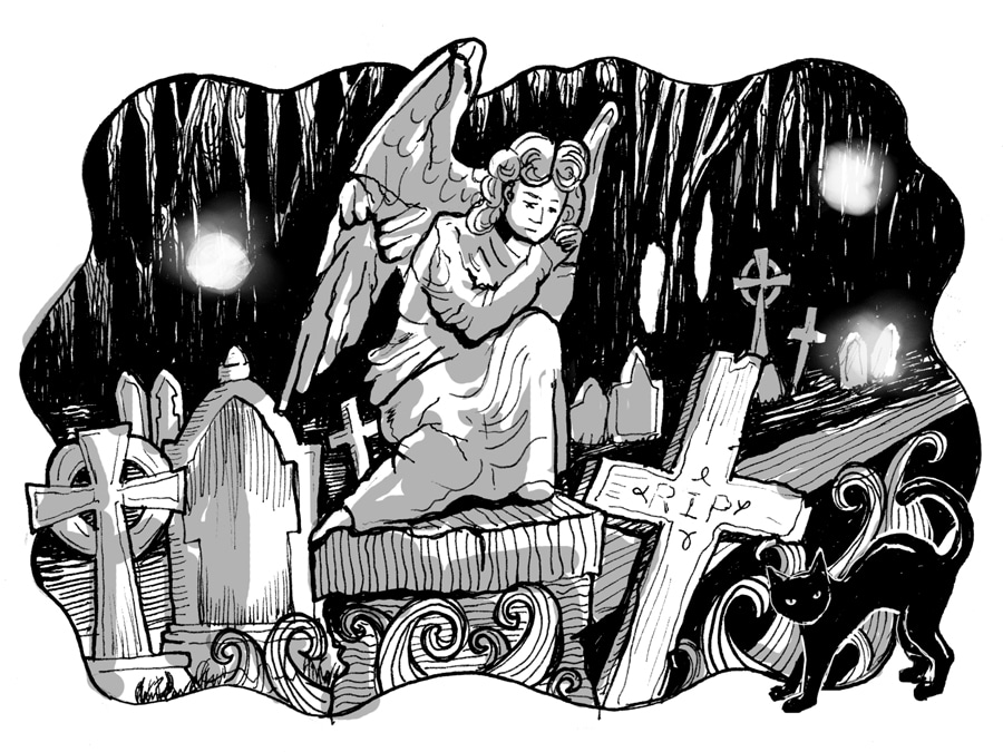 Ghosts of Wales by Mark Rees: A Welsh graveyard with corpse candles