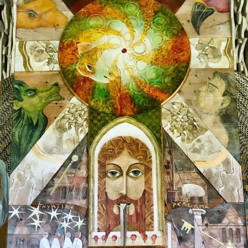 The Apocalypse of Saint-Émilion (2018), a vast mural by local artist François Peltier in the Collegiate Church, Saint-Émilion.