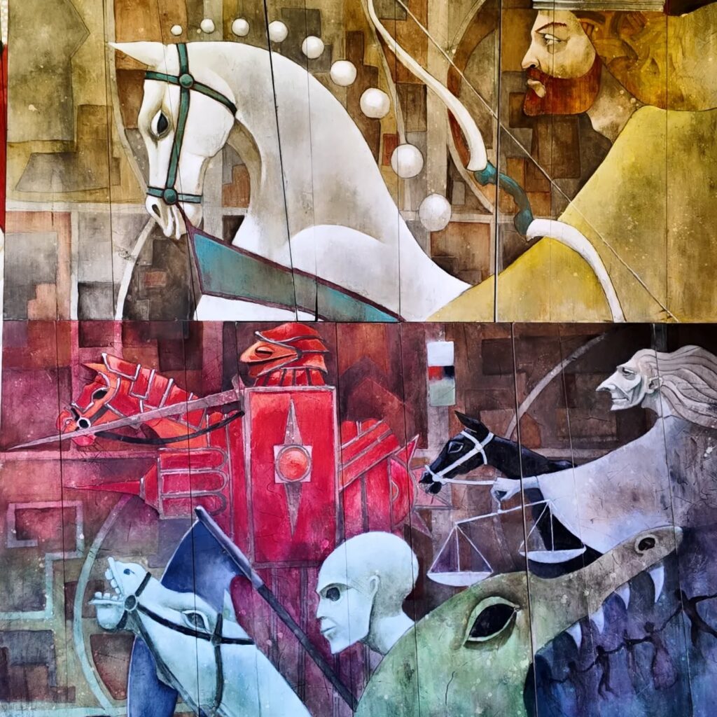 The Apocalypse of Saint-Émilion (2018), a vast mural by local artist François Peltier in the Collegiate Church, Saint-Émilion.