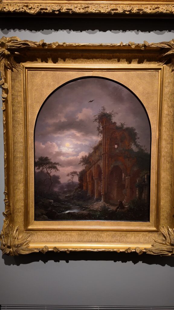 Monk Meditating near a Ruin by Moonlight &mdash; Frederik Marinus Kruseman, 1862, at the Rijksmuseum.