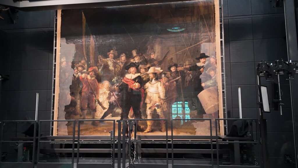 Detail of Rembrandt's The Night Watch at the Rijksmuseum. 